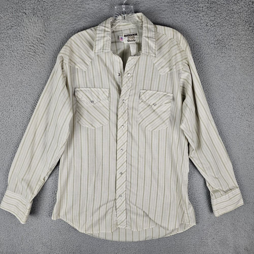 Ruddock Western‎ Mens 16.5 Striped Classic Fit Long Sleeve Pearl Snap Button